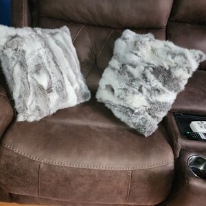 Luxurious Faux Fur Accent Pillows - Gray and White